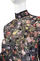 1980s Floral Silk Chiffon Hanae Mori Ruffle Dress