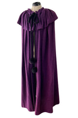 Superb Fall 1977 Yves Saint Laurent Ad Campaign Purple Wool & Mohair Cape w Dramatic Collar