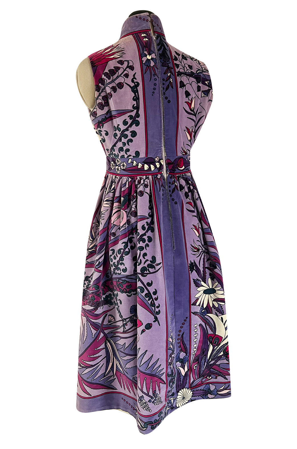 Prettiest 1960s Bessi Dusty Purple & Pink Floral Print Velvet Dress ...