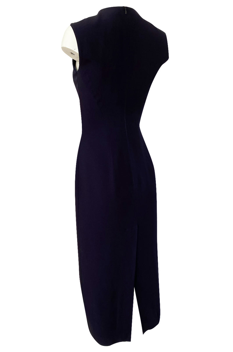 1990s Sophie Sitbon Minimalist Deep Blue Front Cut Out Bralette Dress