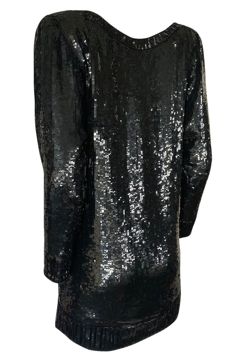 1980s Yves Saint Laurent Densely Covered Black Sequin Micro Mini or Tunic