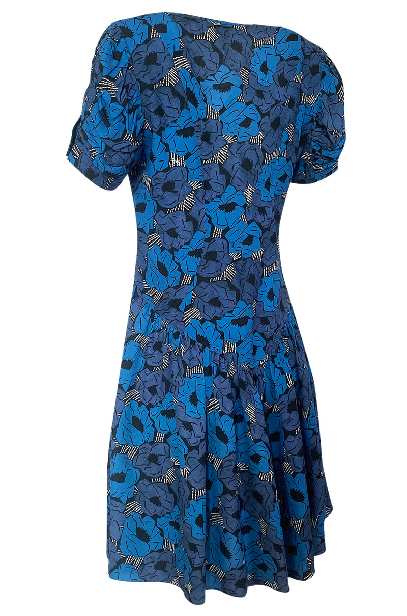 Resort 2012 Yves Saint Laurent Tie Front Blue Print Crepe Dress