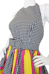 1980s Bill Blass Check & Bright Backless Dress