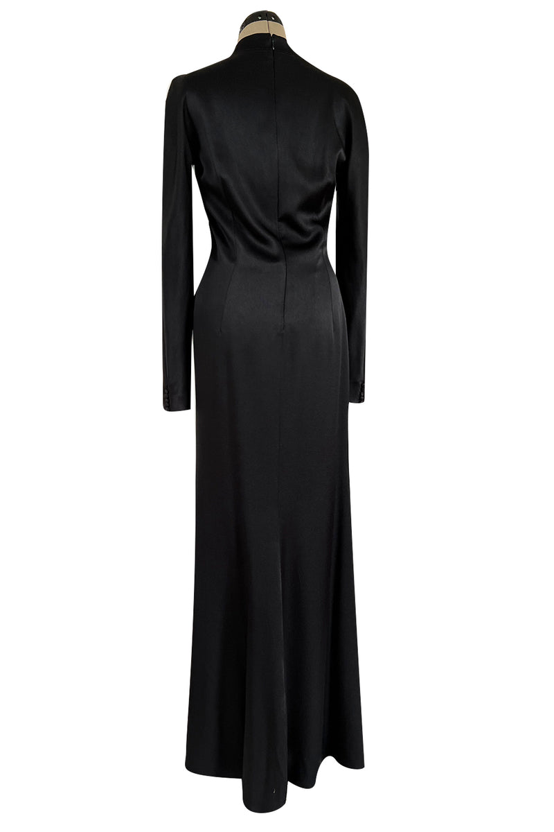 Chic Fall 2009 Christian Dior by John Galliano Black Silk Satin Dress w Asymmetrical Neckline