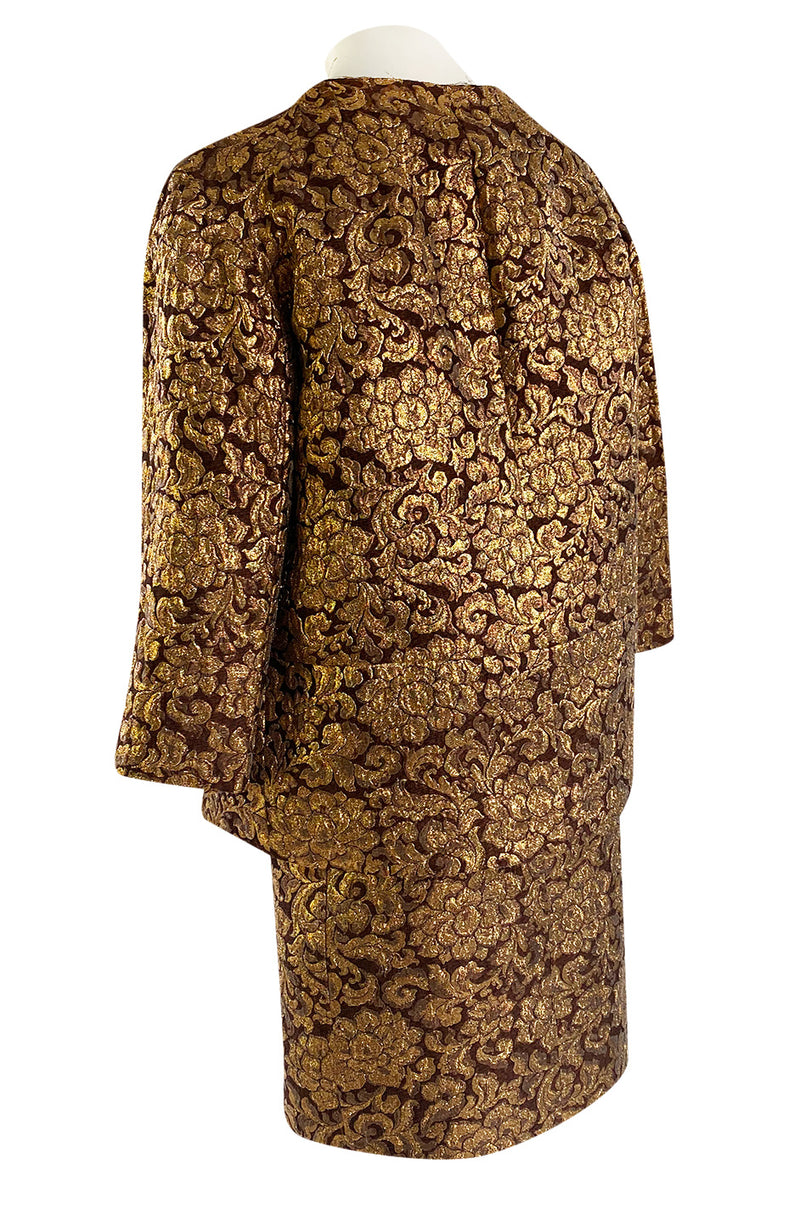 Extraordinary 1968 Christian Dior Documented Gold Metallic Silk Brocade Three Piece Dress Set