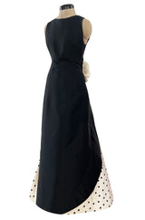 Well Documented Spring 1988 Valentino Haute Couture Silk Dress w Sweeping Dotted Train & Flower
