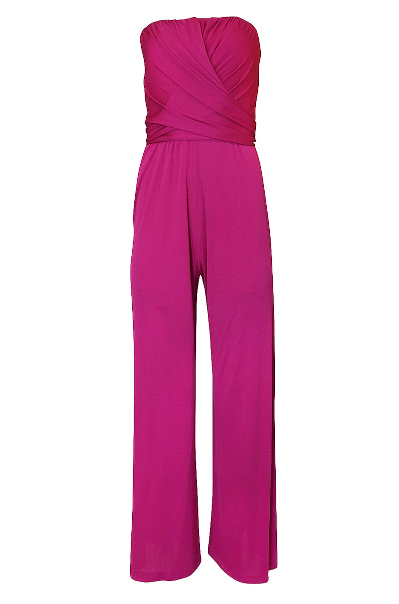 1970s Scott Barrie Multi Wrap Bodice Pink Silk Jersey Jumpsuit
