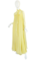 1970s Yellow Silk Chiffon Stavropoulos Caftan Dress