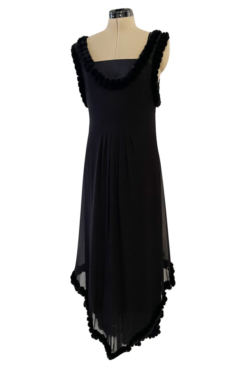Gorgeous Fall 2003 Chanel by Karl Lagerfeld Black Silk Chiffon Dress Set w Fur Trim Gorgeous Fall 2003 Chanel by Karl Lagerfeld Black Silk Chiffon Dress Set w Fur Trim