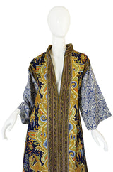 1970s Dragon & Floral Print Bill Blass Cotton Caftan Dress