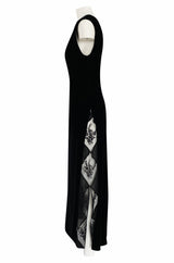 1980s Unlabeled Chanel Haute Couture Black Velvet Tabard w Silk Chiffon & Lace Under Skirt