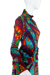 1970s Brilliant Print Velvet Skirt & Silk Turtleneck Set