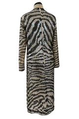 Iconic Late 1970s Halston Rare Iridescent Gold & Black Sequin Tiger Print Dress