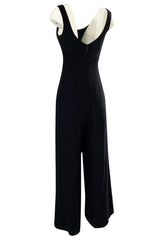 1990s Chanel Black Crepe & Ribbed Jersey Wide Legged Jumpsuit