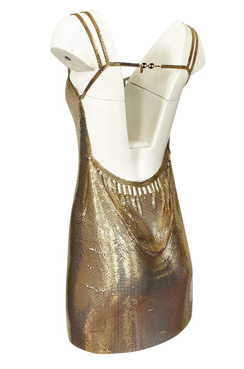 Original 1980s Paco Rabanne Oroton Gold Metal Mesh Backless Mini Dress Shrimpton Couture Original 1980s Paco Rabanne Oroton Gold Metal Mesh Backless Mini Dress Shrimpton Couture
