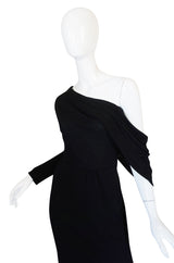 1970s One Shoulder Black Jersey John Anthony Dress