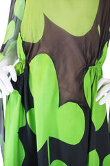 1971 Silk Scarf Sleeve Pauline Trigere Clover Dress