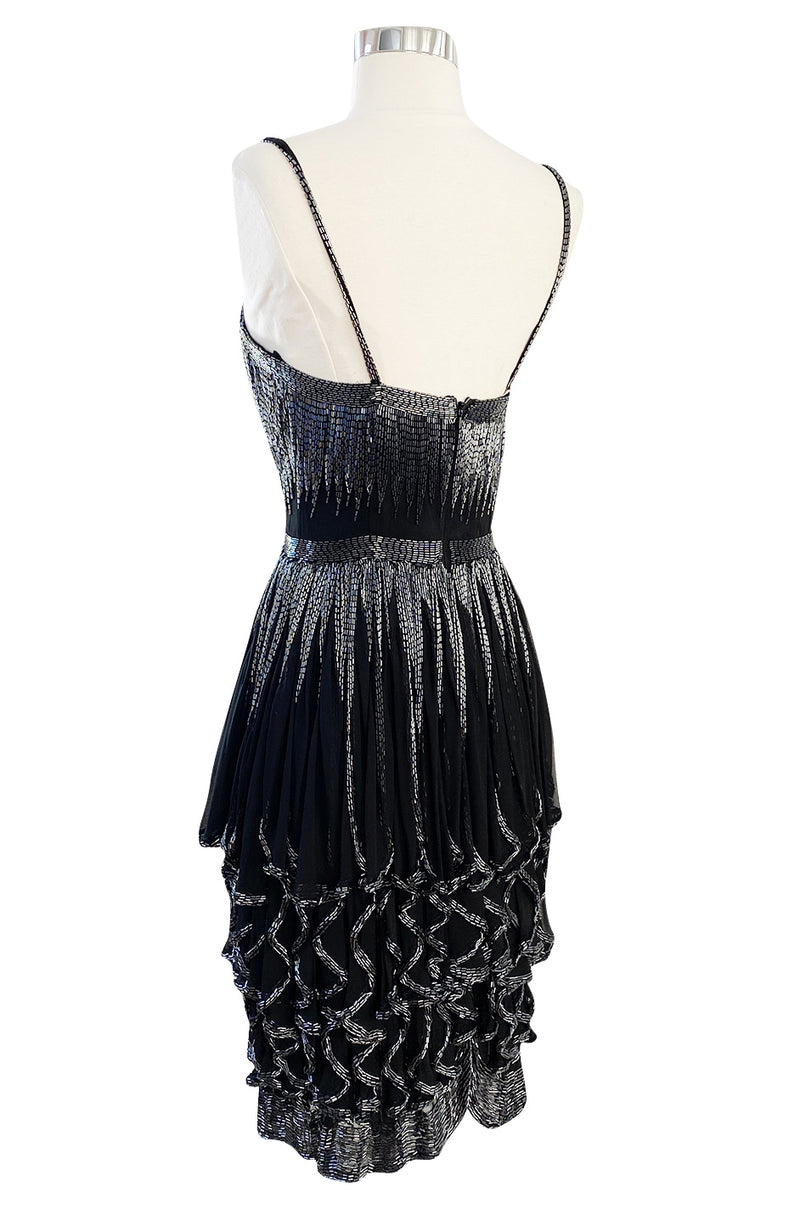 Late 1970s Oleg Cassini Extensively Beaded & Panelled Skirt Black Silk Shrimpton Couture Late 1970s Oleg Cassini Extensively Beaded & Panelled Skirt Black Silk Shrimpton Couture