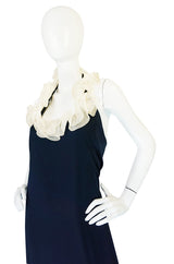1960s Geoffrey Beene Boutique Navy Jersey Ruffle Dress