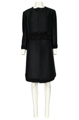 1950s Black Silk Evening Coat w Heavy Beading at the Hem, Cuffs & Waist