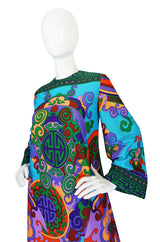 1960s Vivid Bright Printed British Colony Caftan Dress