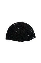 Rare 1970s Halston Glossy Black Sequin Skull Cap Cloche