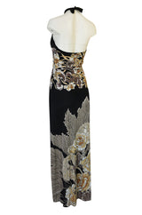c.1976 Mac Tac Halter Tie Floral Printed Nylon Jersey Dress