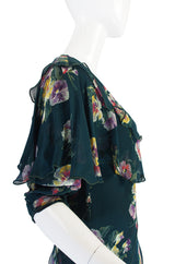 1970s Holly Harp Green Silk Tiered Dress