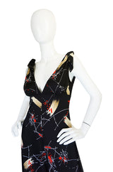 1970s Print Jersey Plunging Wide Leg Jumpsuit