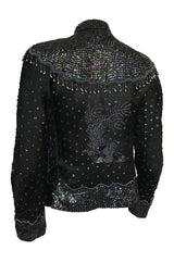 1980s Jenny Lewis Iridescent Beaded & Sequinned Black Silk Jacket