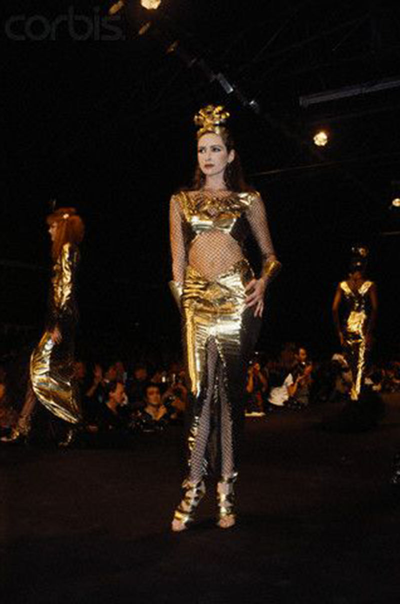 Rare Spring 1985 Thierry Mugler Bombshell Pleated Gold Lurex 'Shell' Dress