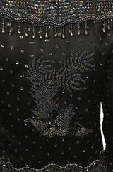 1980s Jenny Lewis Iridescent Beaded & Sequinned Black Silk Jacket