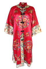 Gorgeous 1940s Light Red Silk Embroidered Asian Evening Coat