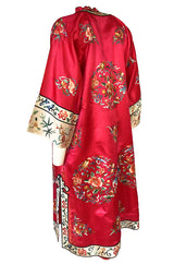 Gorgeous 1940s Light Red Silk Embroidered Asian Evening Coat