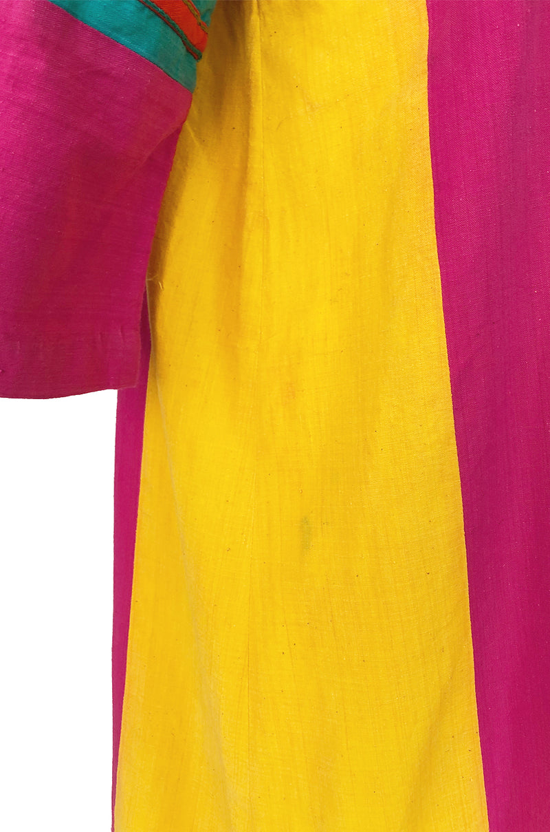 1960s Josefa Vibrant Pink and Primary Color Cotton Caftan Dress