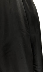 1950s Oleg Cassini Couture Black Silk Full Skirted Dress w Unusual Neckline