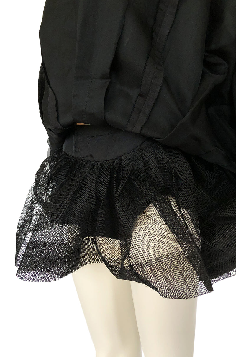 1950s Oleg Cassini Couture Black Silk Full Skirted Dress w Unusual Neckline