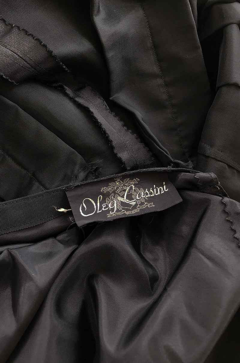 1950s Oleg Cassini Couture Black Silk Full Skirted Dress w Unusual Neckline