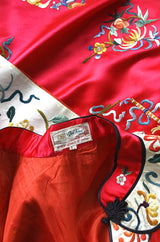 Gorgeous 1940s Light Red Silk Embroidered Asian Evening Coat