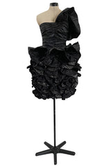 Incredible Fall 1985 Christian Dior by Marc Bohan Black Silk Taffeta Dress w Extravagant Ruffles