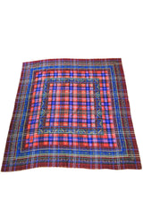 Huge 1970s Yves Saint Laurent Metallic Paisley & Plaid Fine Silk Wool Scarf