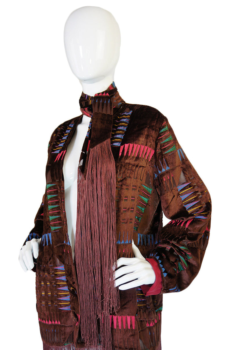 1920s Velvet Fringe Flapper Duster Coat