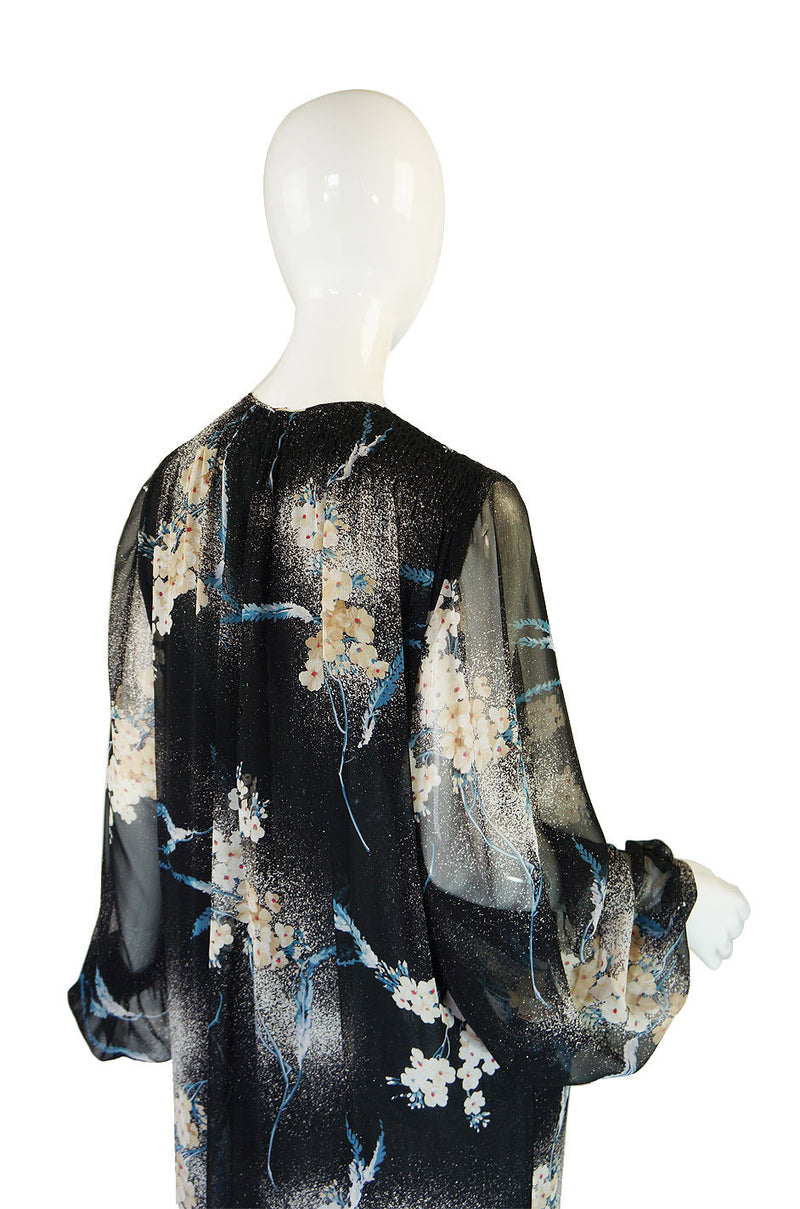 1970s Silk Chiffon Hanae Mori Maxi Dress
