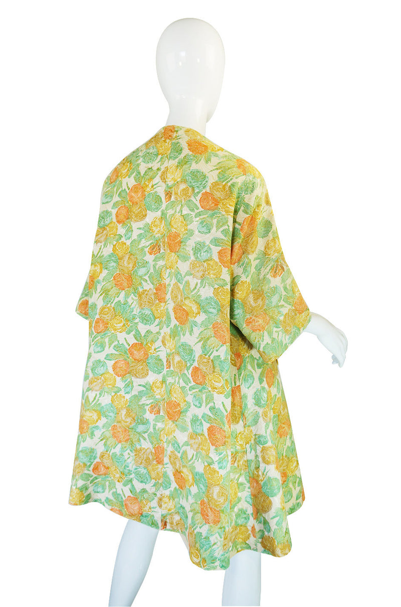 1960s Pastel Floral Brocade Swing Coat