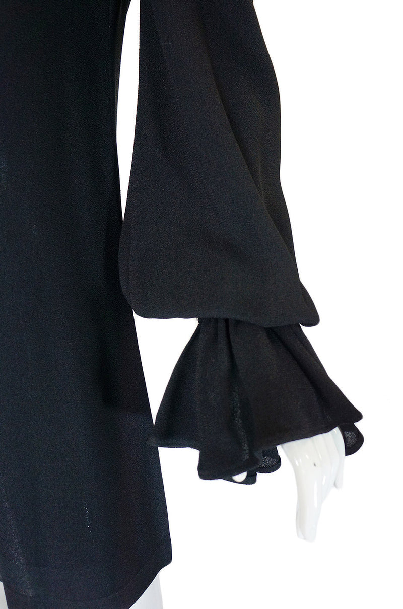 1960s Moss Crepe Black Biba Mini Dress