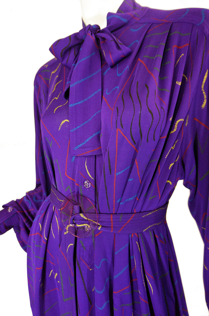 1970s Jean Muir Purple Print Dress
