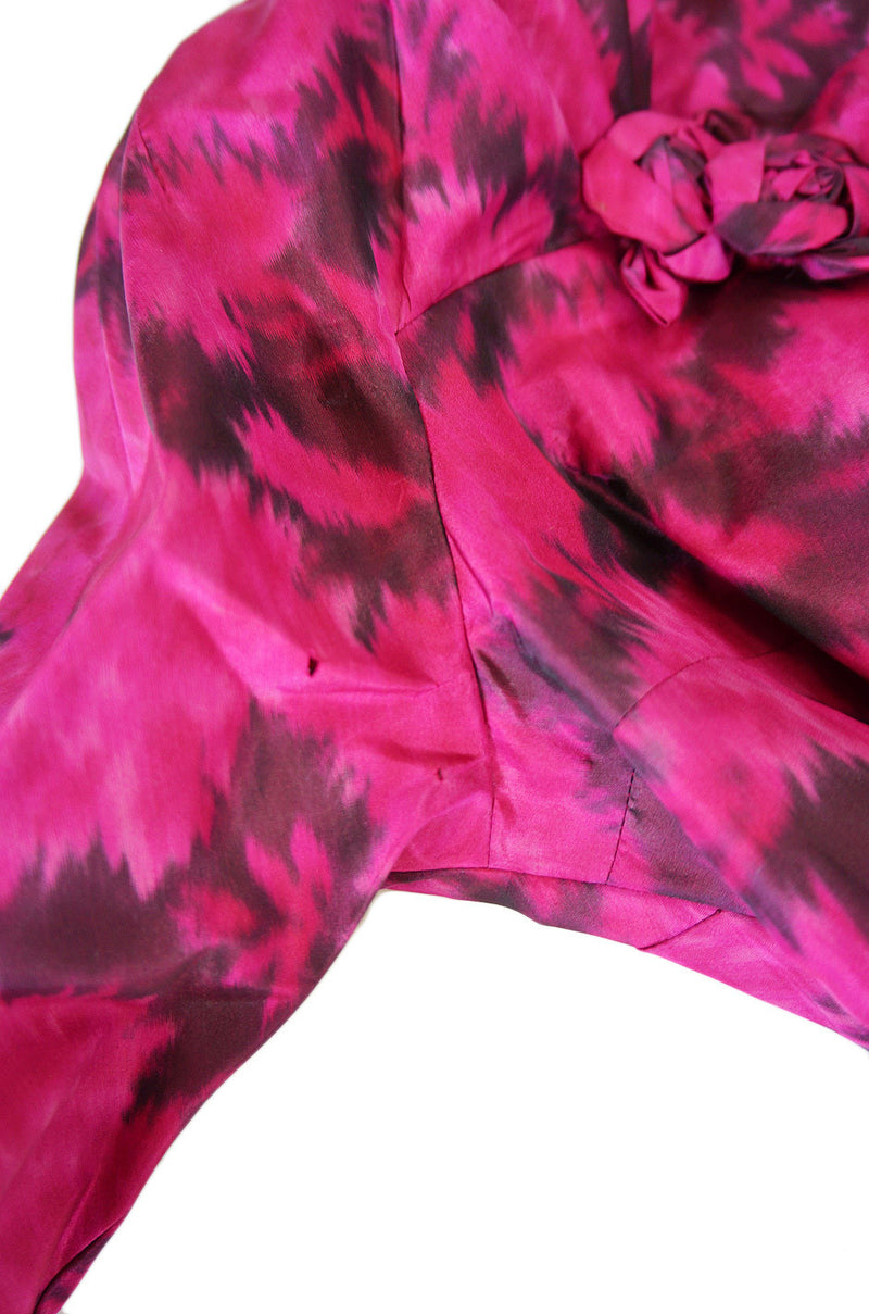 1950s Pink Floral Silk Cocktail Dress