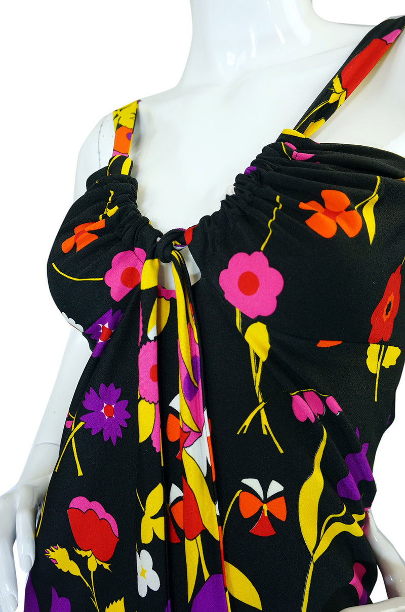 c1973 Lanvin Floral Jersey Halter Dress