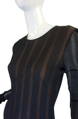 2008 Azzedine Alaia Black & Nude Open Weave Knit Dress