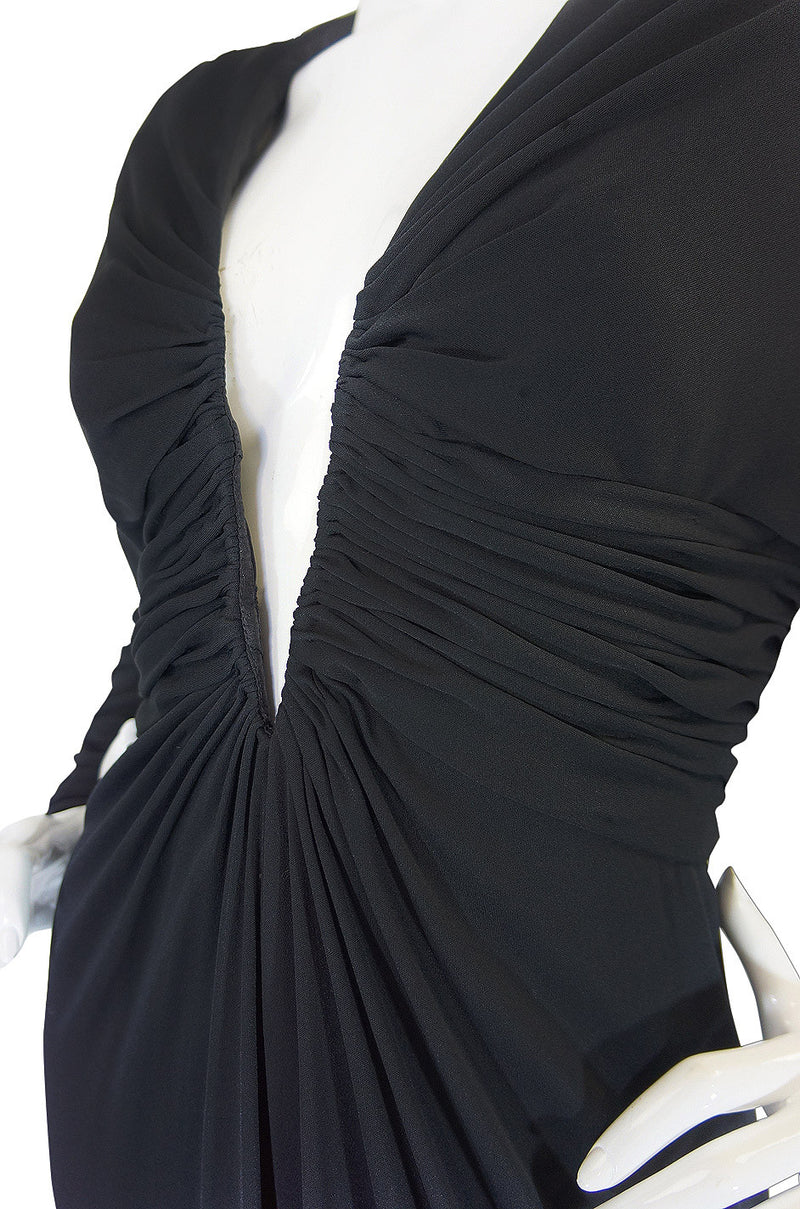 1980s Black Wire Plunged Estevez Dress
